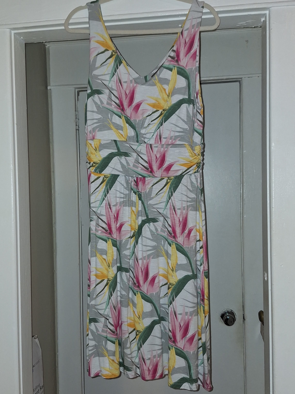 Tommy Bahama Tropical Floral V‑Neck Midi Dress in Pink, Yellow & Green